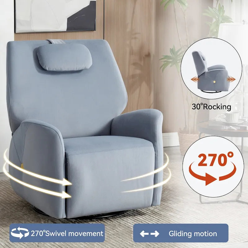 Swivel & Rocker Power Recliner Chair with Lumbar and Neck Support Pillow, USB, Type-C Ports