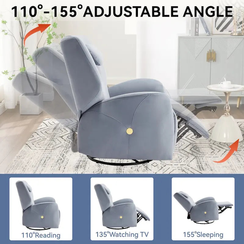 Swivel & Rocker Power Recliner Chair with Lumbar and Neck Support Pillow, USB, Type-C Ports