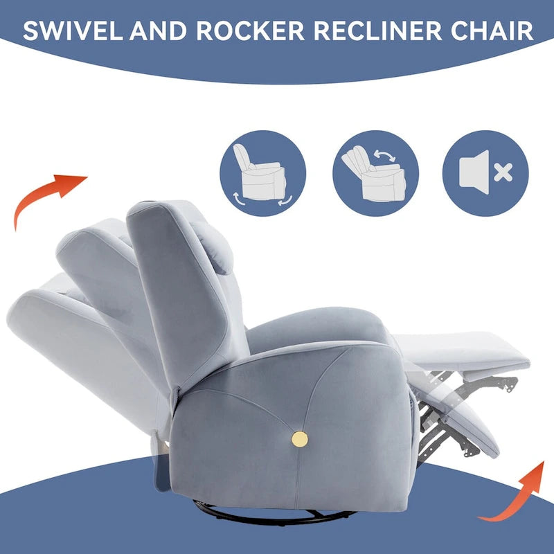 Swivel & Rocker Power Recliner Chair with Lumbar and Neck Support Pillow, USB, Type-C Ports
