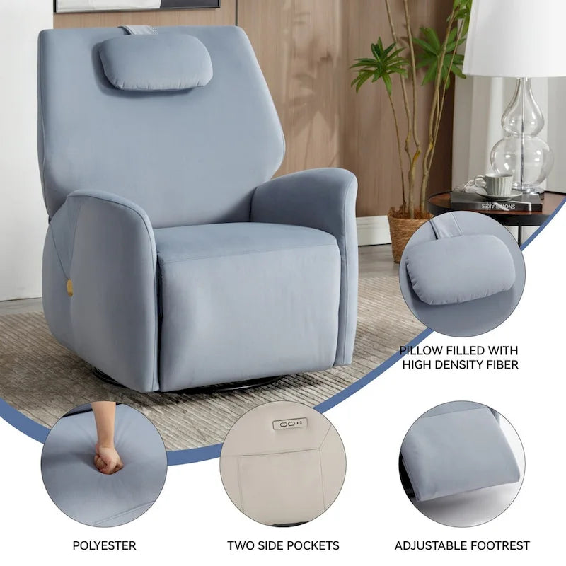 Swivel & Rocker Power Recliner Chair with Lumbar and Neck Support Pillow, USB, Type-C Ports