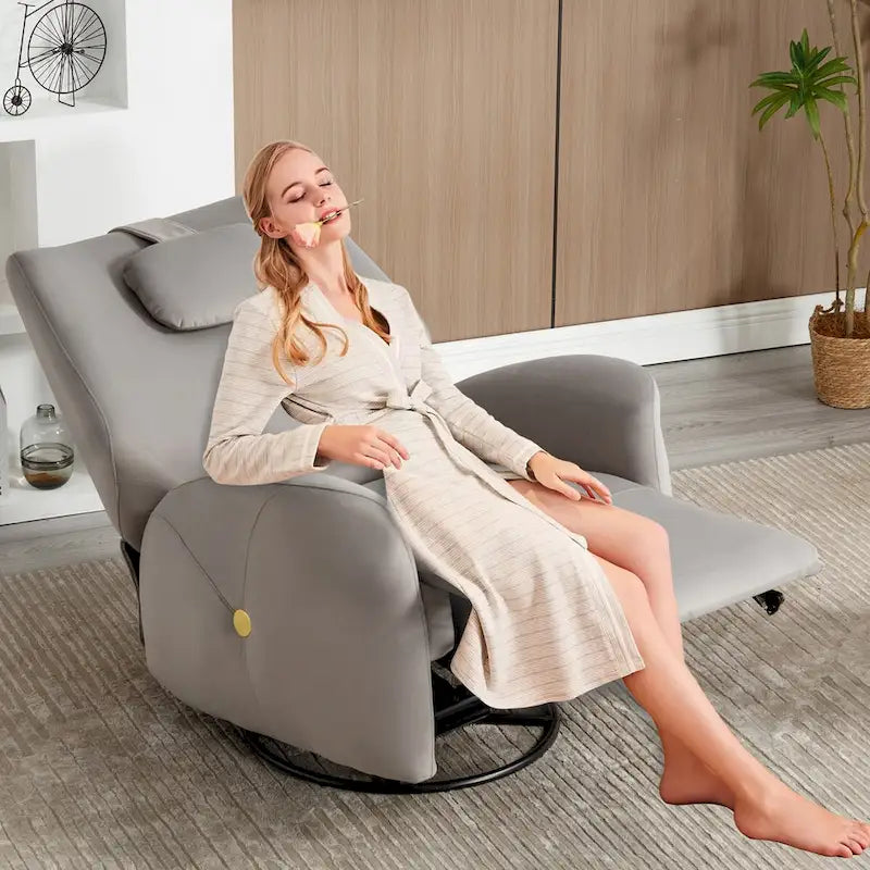 Swivel & Rocker Power Recliner Chair with Lumbar and Neck Support Pillow, USB, Type-C Ports