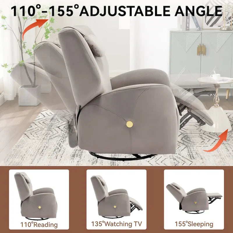 Swivel & Rocker Power Recliner Chair with Lumbar and Neck Support Pillow, USB, Type-C Ports