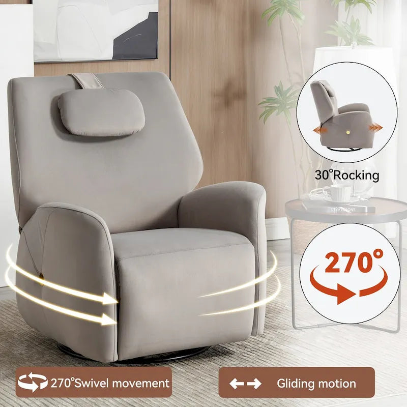 Swivel & Rocker Power Recliner Chair with Lumbar and Neck Support Pillow, USB, Type-C Ports
