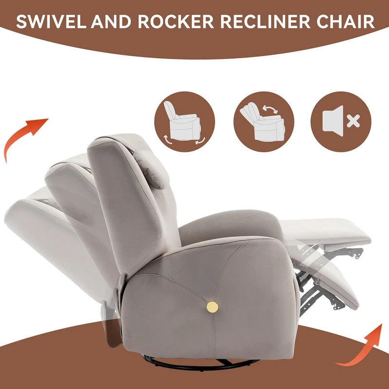 Swivel & Rocker Power Recliner Chair with Lumbar and Neck Support Pillow, USB, Type-C Ports