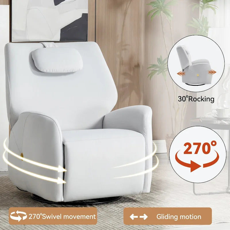 Swivel & Rocker Power Recliner Chair with Lumbar and Neck Support Pillow, USB, Type-C Ports