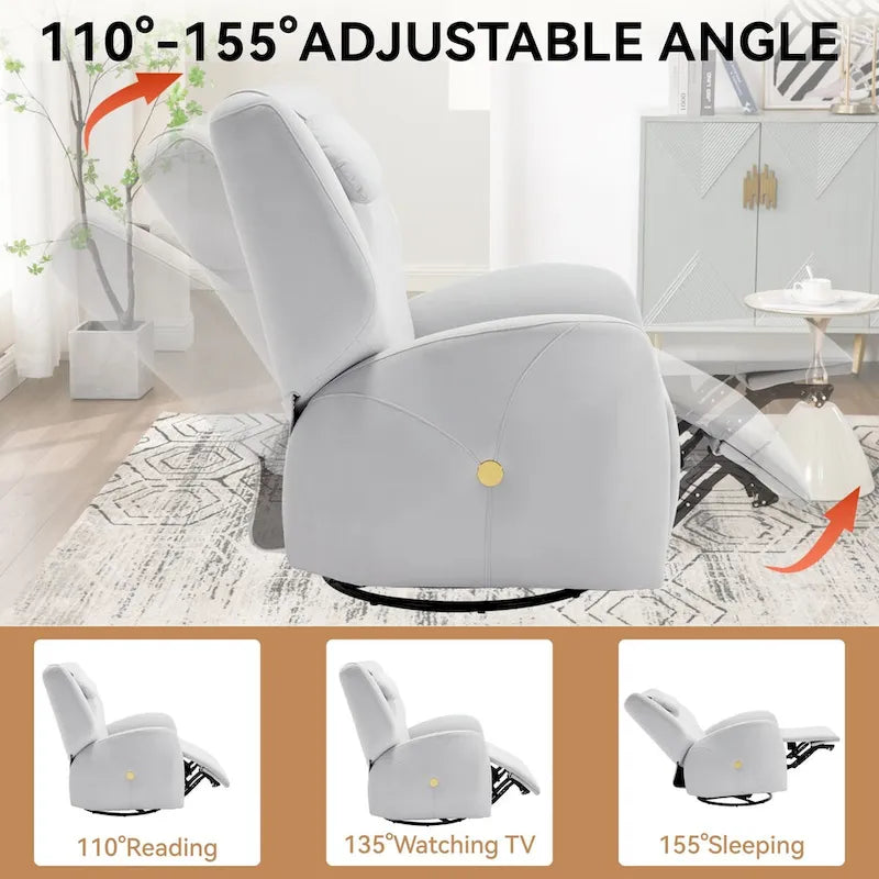 Swivel & Rocker Power Recliner Chair with Lumbar and Neck Support Pillow, USB, Type-C Ports