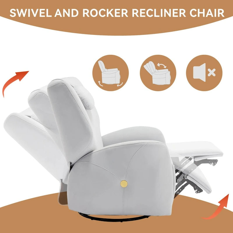 Swivel & Rocker Power Recliner Chair with Lumbar and Neck Support Pillow, USB, Type-C Ports