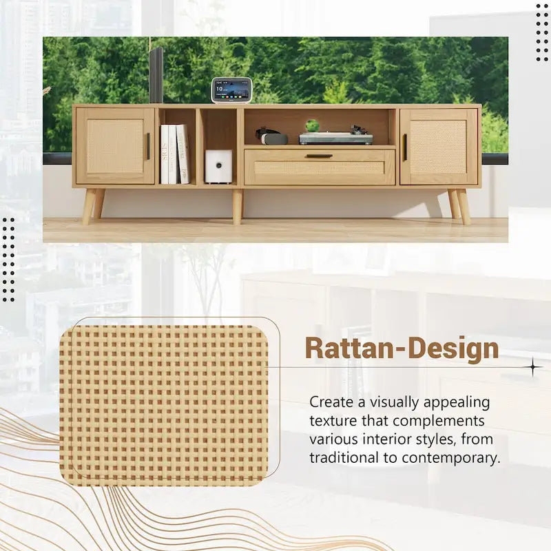 TV Stand for TVs up to 80 with Solid Wood Legs and Ample Storage Space